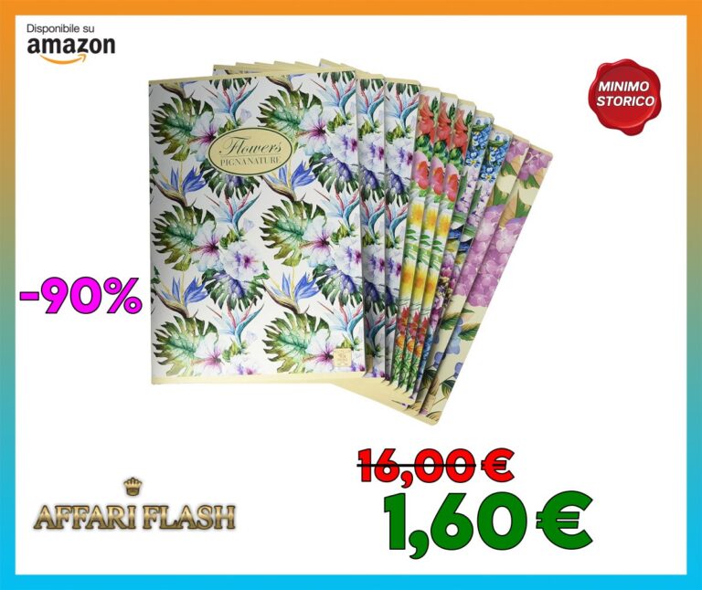 Pigna, Maxi Quaderni Nature Flowers, f.to A4 21×29,7 cm., interno 1R, righe, 80 gr., Carta Riciclata, soggetti assortiti, 10