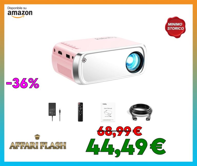 Proiettore portatile, ksbaby proiettore per esterni, mini proiettore video estetico a LED per film portatili all’aperto compatibile con HDMI, USB, laptop, TV Stick, telefono iOS e Android