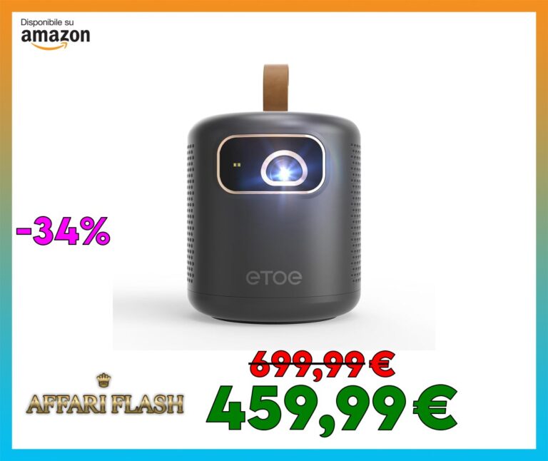 DPL Mini Proiettore 4K, GTV & Netflix Official, ETOE Dolphin Portatile Videoproiettore 500ANSI FHD 1080P, Batteria Incorporata 2.5H/Bluetooth/Autofocus，Proiettore Esterno