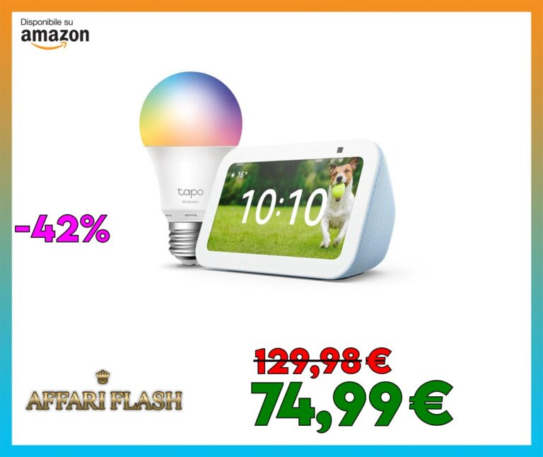 ️ Echo Show 5 (3ª generazione) | Azzurro + Tapo L530EA Lampadina LED Smart (E27), Compatibile con Alexa