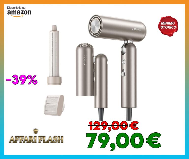 DREAME Pocket Asciugacapelli, Portatile 3 forme pieghevoli, Phon per Capelli, motore da 110.000 giri al minuto, 300 milioni di ioni negativi per cm³, temperatura costante di 57 C