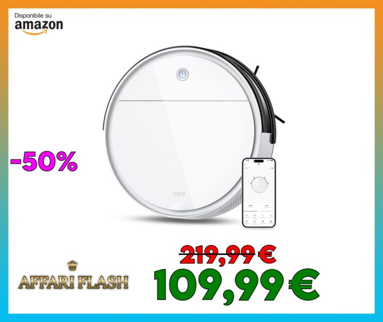 OKP K5 Robot Aspirapolvere, 2500Pa, 120 Minuti, WiFi/App, Sistema di Filtrazione Efficiente, Auto