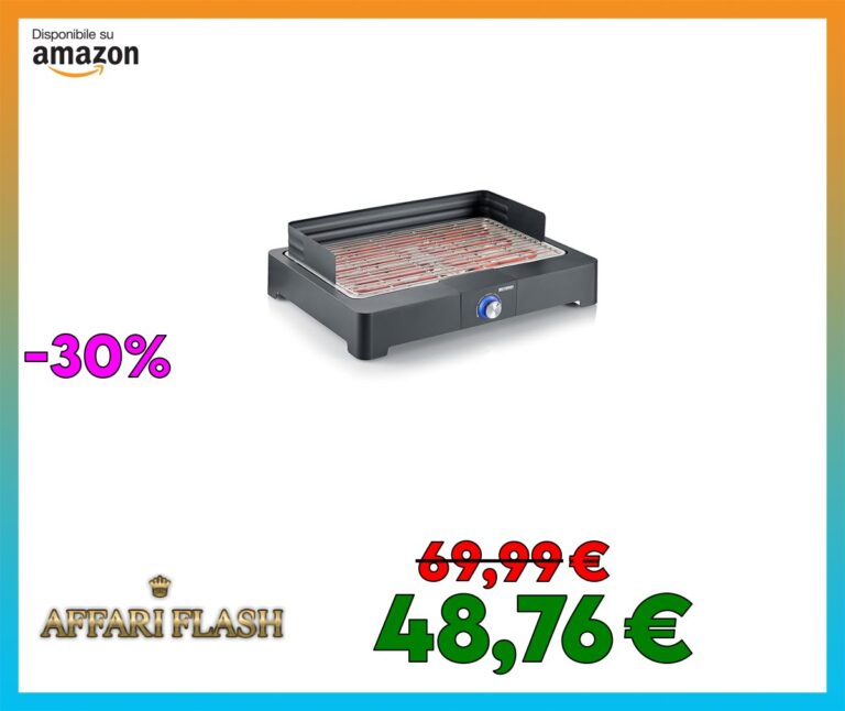 SEVERIN PG 8565 Barbecue elettrico 2200 W in acciaio inox regolabile fino a 250, Grill elettrico per interni ed esterni con LED, Griglia da tavolo o balcone, fumo e odori ridotti, Nero