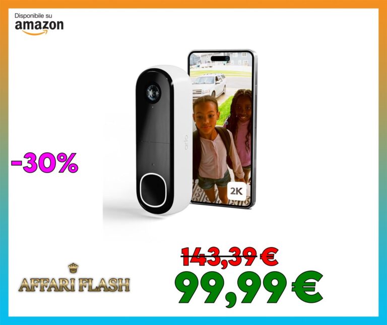 Arlo Essential 2K Videocitofono, Telecamera WiFi Esterno Senza Fili, Campanello Senza Fili Da Esterno, Citofono Smart, Sensore Movimento, Visione Notturna, Sirena, Prova Inclusa Arlo Secure, Bianco