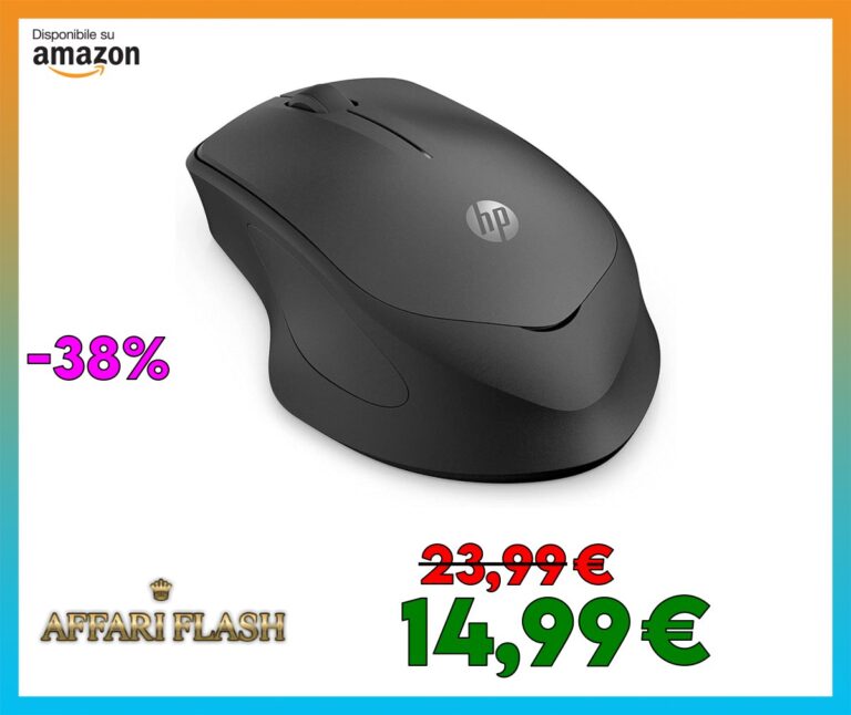 HP 280M Mouse Silent Wireless, Tecnologia LED Blu, Riduzione Rumore fino a 90%, 3 Pulsanti, Rotella di Scorrimento, Design ergonomico, Dongle Ricevitore USB