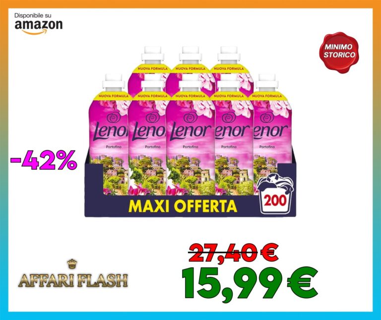 Lenor Ammorbidente Lavatrice Concentrato, 200 Lavaggi (8X25), Atmosfere D’Italia Portofino, Freschezza Di Lunga Durata E Morbidezza Di Origine Vegetale, Lenzuola Profumate Fino A 1 Settimana