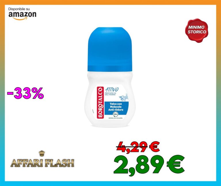 Borotalco, Deodorante Roll On Attivo Blu, Formula Senza Alcool e con Talco con Molecole Anti