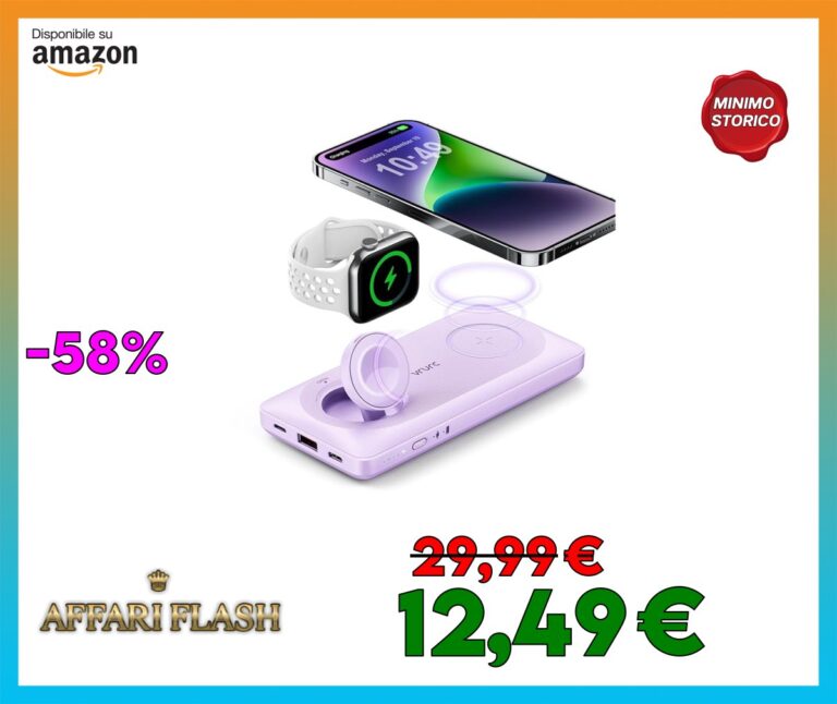 VRURC Power Bank Magnetico, Caricabatterie Portatile da 10000 mAh, Caricabatterie Wireless 3 in 1, Ricarica Rapida da 22,5 W Compatibile con iPhone, Apple Watch Ecc