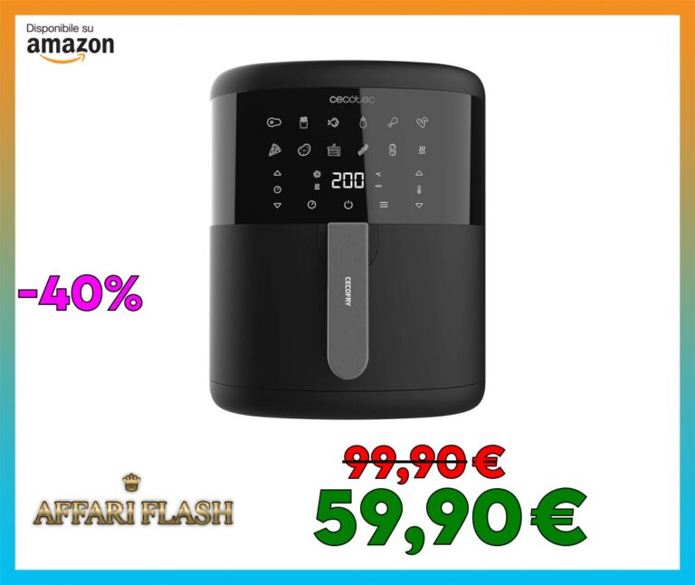 Cecotec Friggitrice ad Aria Cecofry Bombastik 6000. Air Fryer 1700 W, Capacità 6 L, Tecnologia PerfectCook, Regolazione della Temperatura e Del Tempo, Controllo Touch, 12 Modalità, Timer