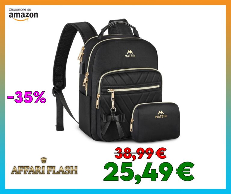 MATEIN Zaino Donna Elegante, Casual Daypack Piccola con Porta di Ricarica USB, 2 in 1 Set Viaggio Impermeabile Antifurto per Lavoro Scuola Tracolla Moda e Leggero, Nero