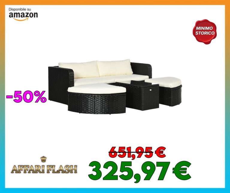 Outsunny Set 5 pz Salotto da Esterno con Tavolino in Vetro, 2 Poltrone e 2 Poggiapiedi in Rattan PE, Nero