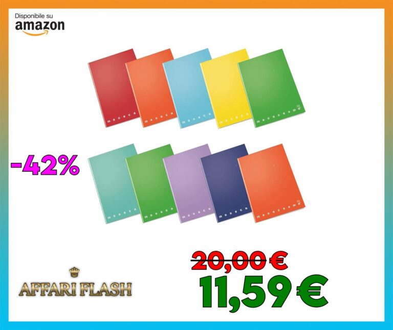 Pigna Monocromo 02298880Q, Quaderno Formato A4, Rigatura 0Q, Quadretti 5 Mm con Margine per 2 e 3 Elementare, Carta 100G/Mq, Pacco da 10 Pezzi
