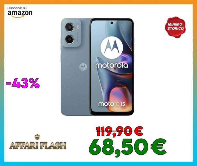 Motorola moto e15 (2/64GB, Fotocamera da 32MP + sensore antisfarfallio, Display 6.67″ HD+ 90Hz Corning Gorilla Glass 3, 5200mAh, MediaTek Helio G81 Extreme, Android 14 Go Edition), Misty Blue