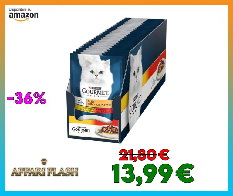 GOURMET Perle Duetti Cibo Umido per Gatti Adulti Bocconcini in Filettini con Pollo e Manzo 26 Buste da 85g