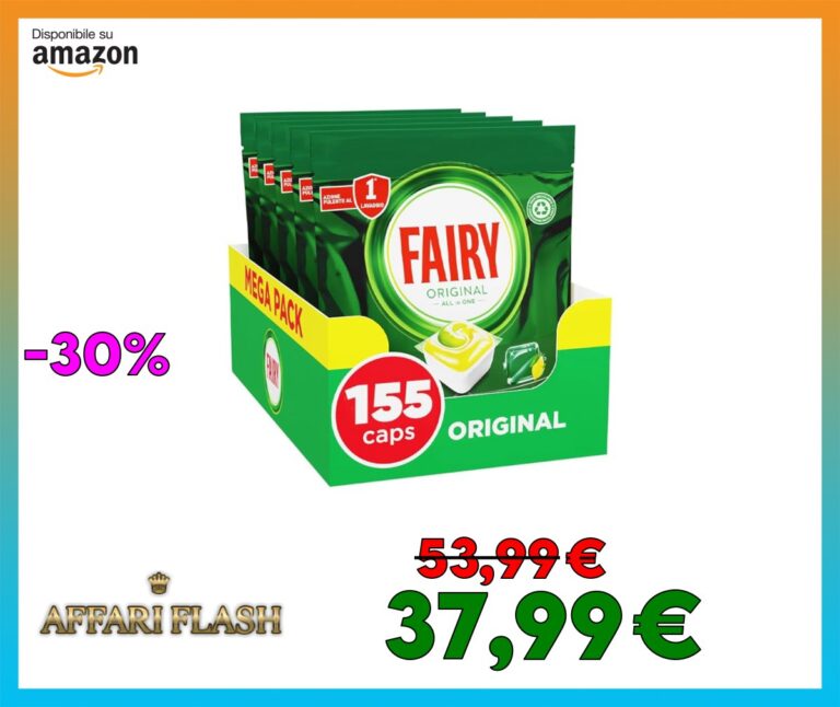 Fairy Detersivo Pastiglie Lavastoviglie, Brillantante, 155 Capsule Lavastoviglie, Original Limone, Azione Pulente Al Primo Lavaggio, Efficace Sul Grasso Incrostato Con Azione Brillante