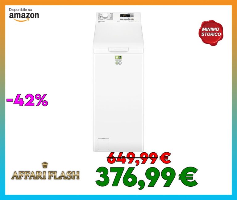 Electrolux 600 Lavatrice a Carica Dall’alto, 6 kg, EW6T526C, Tecnologia SensiCare, Display LED con Touch Control, Giri 1151, 600x400x890 mm, Classe C, Bianco