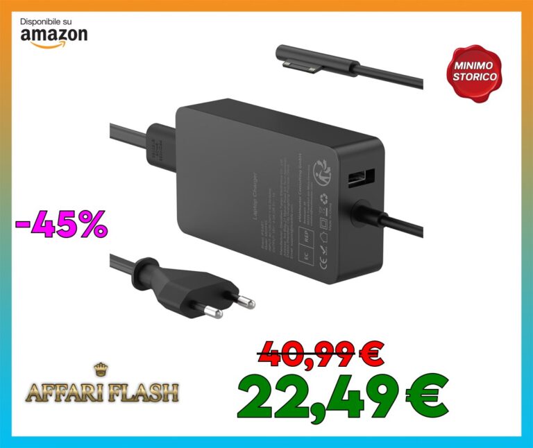 Alimentatore Surface 65W 15V 4A Caricatore per Microsoft Surface Pro 11/10/9/8/Pro 7/7+/6/5/4/3/X, Surface Go 4/3/2/1, Surface Laptop 7/6/5/4/3/2/1, Surface Book 3/2/1, Caricabatterie con porta USB