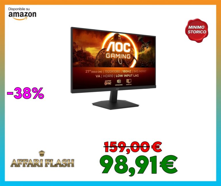 AOC Gaming 27G15N, monitor Full HD da 27 pollici, 180 Hz, VA veloce, 1 ms, sincronizzazione adattiva, HDR10, ritardo di ingresso basso (1920×1080, HDMI 2.0, DisplayPort 1.4)