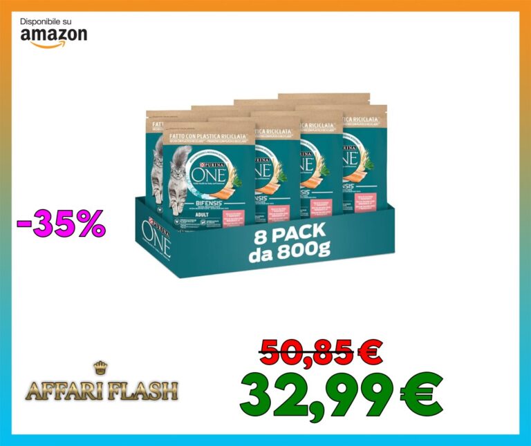 PURINA ONE Bifensis Crocchette per Gatti Adulti con Salmone e Cereali Integrali 8 Sacchi da 800g