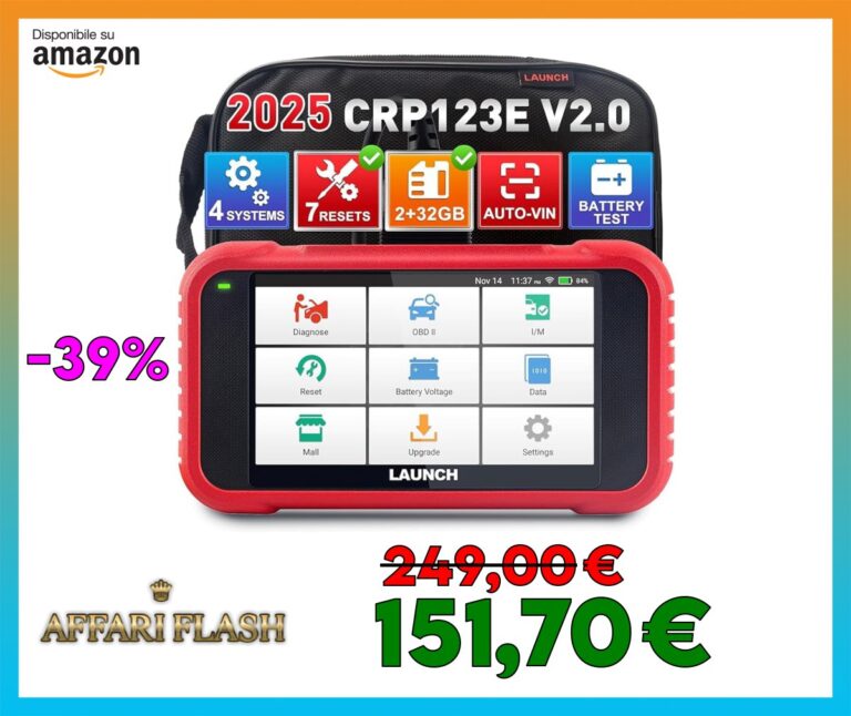 LAUNCH CRP123E V2.0 OBD2 Auto Diagnostica Italiano con 4 Sistemi e 7 Funzioni di Reset, OBD 2 Diagnosi Professionale Sistema Motore ABS SRS Trasmissione, Reset Olio SAS DPF FAP EPB WIFI Aggiornamento