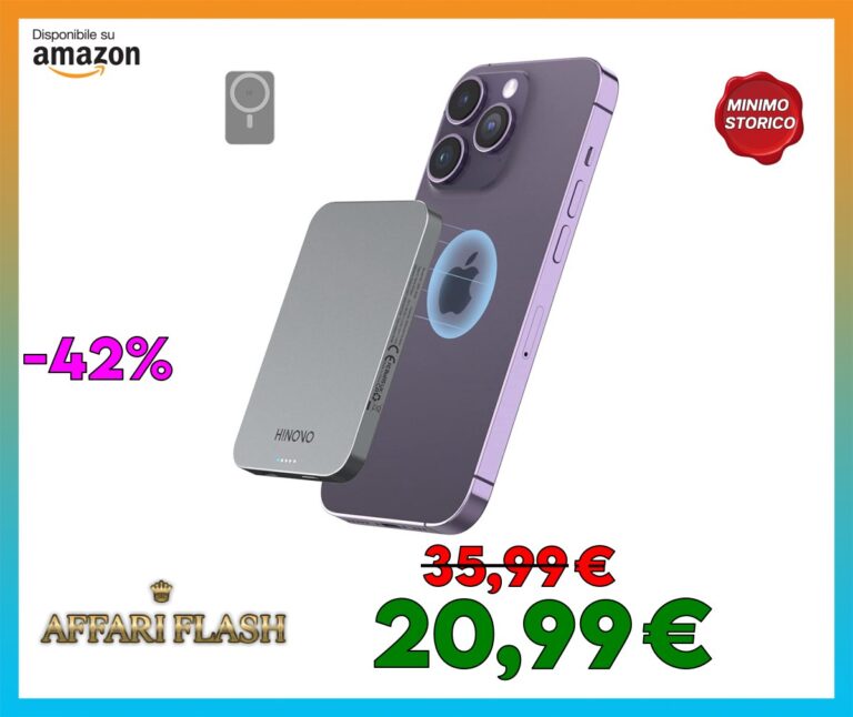 HINOVO Powerbank MagSafe 5000mAh, 8.9mm Ultra Sottile Power Bank Wireless, Magnetico Batteria 20W PD Ricarica Rapida Caricabatterie Portatile per iPhone 16/15/14/13/12 Serie