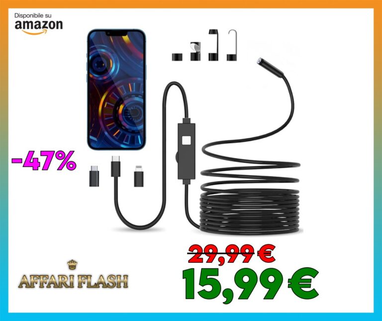 Endoscopio per Smartphone, 1080P HD Telecamera Endoscopica, Endoscopio con 8 LED 7,9 mm IP67 Sonda Impermeabile Cavo Semirigido, non c’è bisogno di Wi