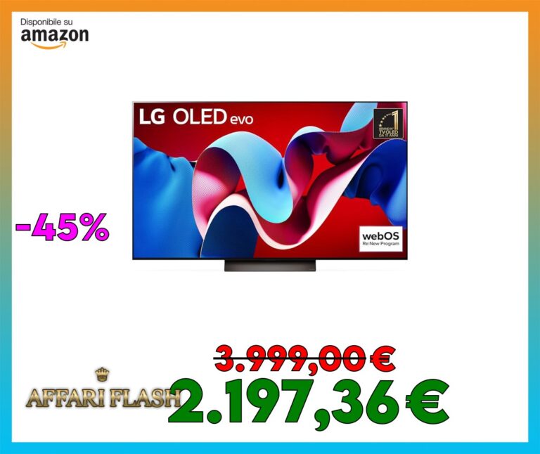 LG OLED evo 77”, Serie C4 2024, OLED77C44LA, Smart TV 4K, Processore α9 Gen7, Brightness Booster, 40W, Dolby Vision, 4 HDMI 2.1 4K@144Hz, GSync, VRR, Alexa, ThinQ AI, webOS 24