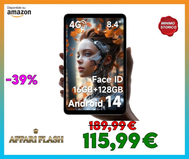 ALLDOCUBE Android 14 Tablet, Tablet Gaming 8.4pollici G99 iPlay 60 Mini Pro con 2 Altoparlanti, 16GB RAM 128GB ROM, FHD 1920×1200, Face ID, Widevine L1, 6050mAh, 5MP/13MP, 4G LTE, Giroscopio a 6 assi