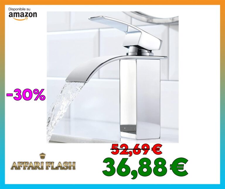 CECIPA Rubinetto Bagno Cascata, Miscelatore Lavabo con Valvola in Ceramica, Monocomando con Regolazione a Caldo e Freddo, Ottone, Finitura Cromata