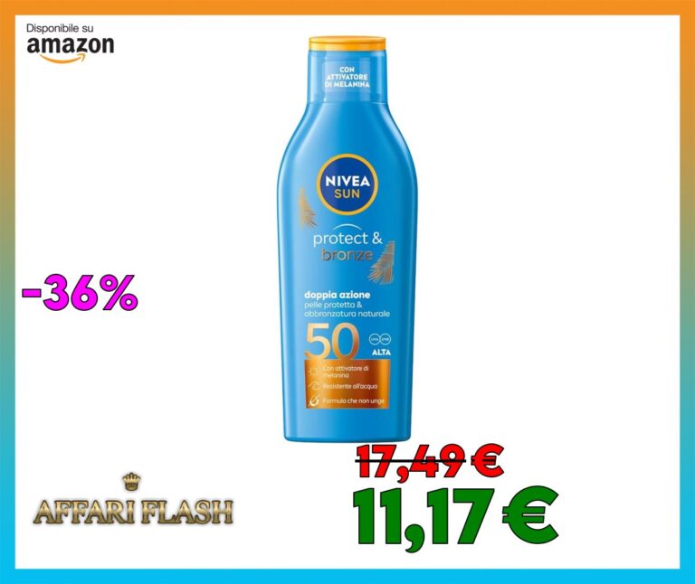NIVEA SUN Latte Solare Protect & Bronze FP 50 200 ml, Crema solare 50 per un’abbronzatura dorata, intensa e uniforme, Protezione solare 50 con attivatore di melanina