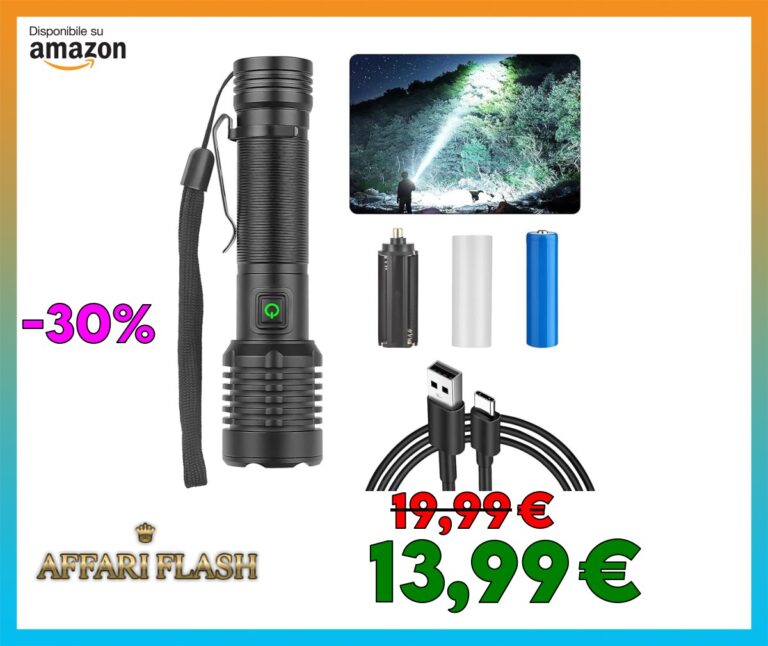 Chasinglee Torcia LED Ricaricabile 90000 lumen, Torcia LED Potente Tattica Ad Alto Lumen, Torcia Ad Alta Potenza, Super Luminosa, Ricaricabile Type