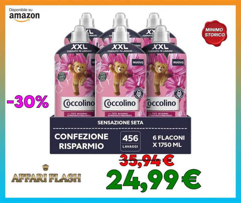 Coccolino Ammorbidente Concentrato Sensazione Seta, Ammorbidente Lavatrice con Tecnologia Stay Fresh, Profumazione alla Rosa, Fiori di Lillà e Pesca, Formato XXL Fino a 456 Lavaggi, 6 Pezzi da 1750 ml
