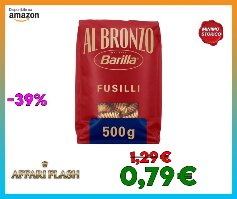 Barilla Pasta Al Bronzo Fusilli 100% Grano Italiano, Pasta Trafilata Al Bronzo con Lavorazione Grezza, Ruvidità Intensa, Formato Spesso e Corposo, Alta Tenuta di Sugo e Cottura, 500 g
