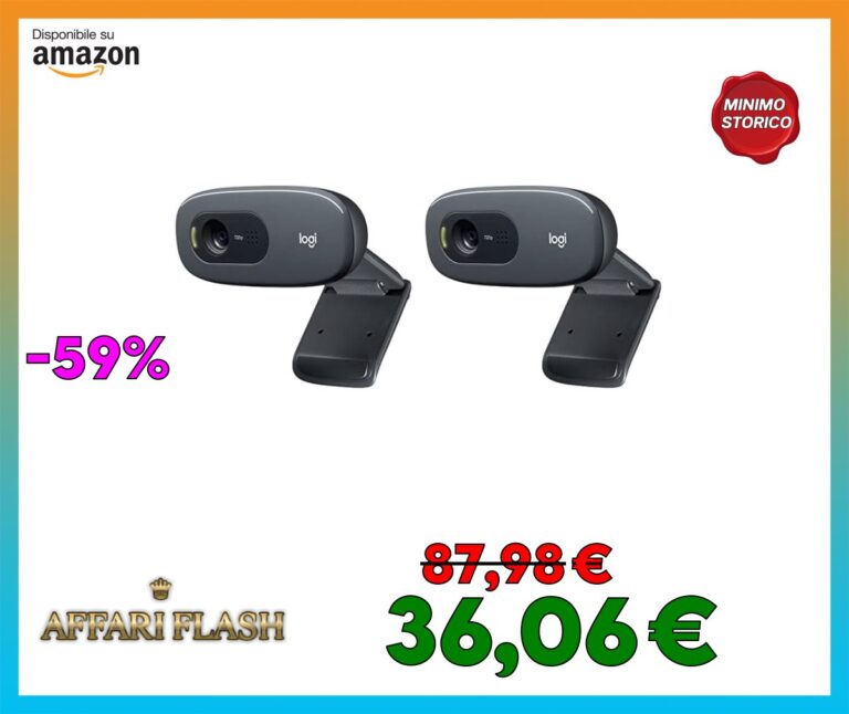 Logitech C270 Webcam HD, 720p/30fps, Videochiamate HD Widescreen, Correzione Automatica