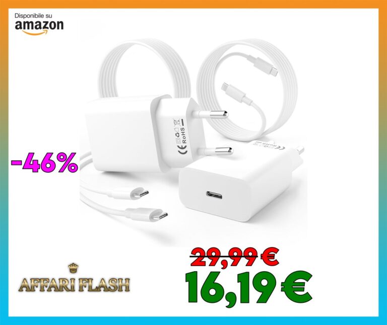Caricatore Rapido per iPhone 16 15, 2x 20W USB C Chargeur Rapido con 2x 2M Cavo USB