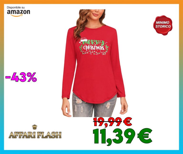 Gyabnw Maglietta Natale Donna Maniche Lunghe Elegante T