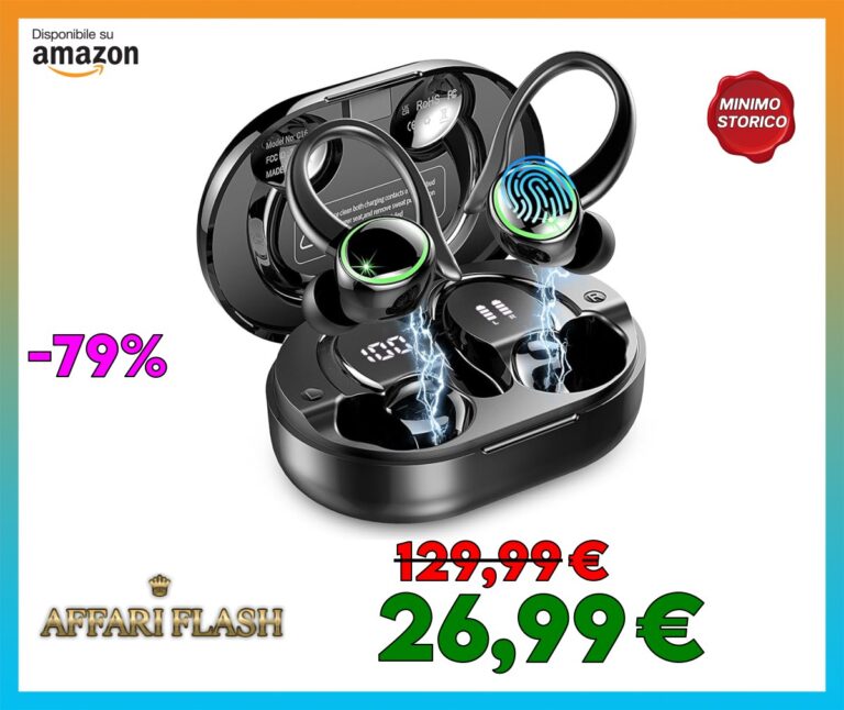 Cuffie Bluetooth 5.4, Auricolari Bluetooth Sport con HiFi Stereo, 50 Ore Cuffie Wireless In Ear Cancellazione Rumore ENC e 4 HD Mic, IP7 Impermeabile Cuffiette, Cuffie Senza Fili con LED Display USB