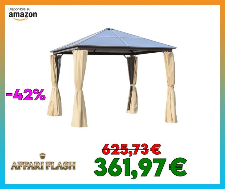 Outsunny Gazebo da Giardino 3x3m con Tetto in Policarbonato e Zanzariere, Struttura in Alluminio, Caffè e Khaki