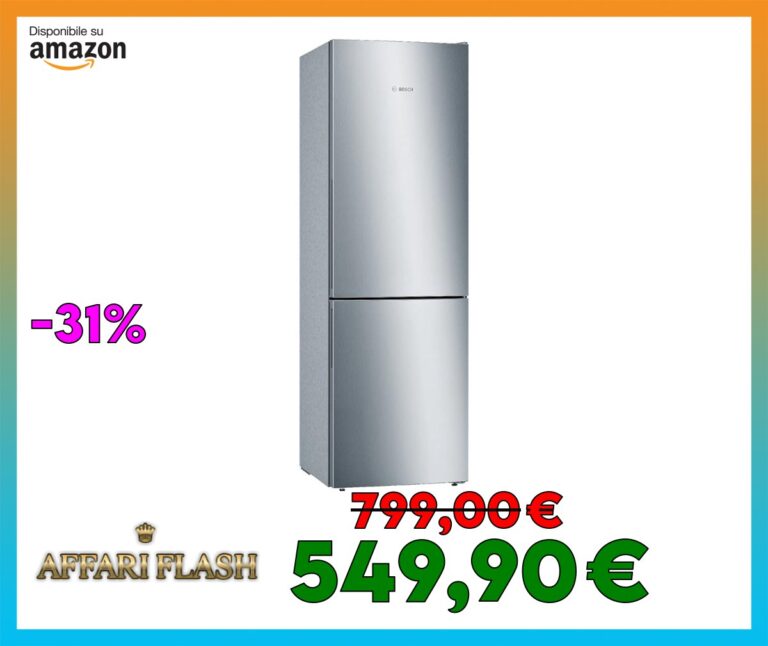 Bosch KGE36ALCA Serie 6, Frigorifero combinato da libera installazione, LowFrost, Cassetti VitaFresh, Tecnologia Inverter Intelligente, Acciaio, 186×60 cm