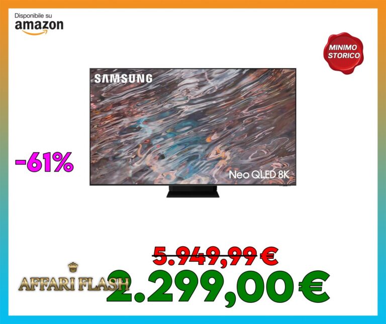 SAMSUNG TV 85″ QE85QN800ATXZT NEO QLED 8K, Quantum Matrix Technology Pro, Processore Neo Quantum, AI Upscaling, Infinity One Design, Slim One Connect