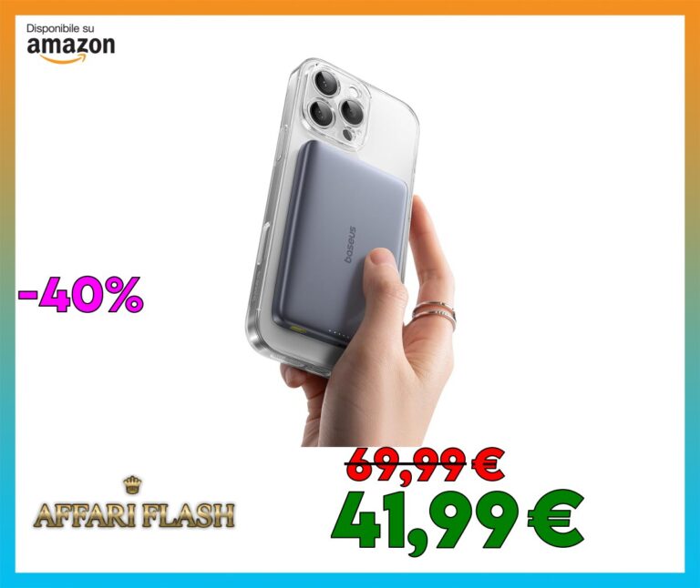 Baseus Picogo AM41 Power Bank, Ultra Slim 10000mAh Qi2 Magsafe Powerbank 15W Wireless, Ricarica Rapida PD 27W, Mini Magnetico Batteria Esterna con cavo USB C per iPhone 16/15/14/13/12, Grigio Spazio