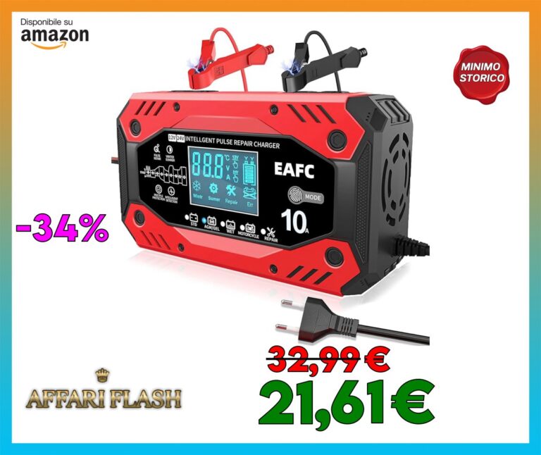 EAFC 10A Carica Batteria per Auto, 12V 10A/24V 5A Multi Protezioni Caricabatterie Mantenitore di Carica Auto Moto con Schermo LCD Touch Caricatore Batterie per Moto,Barche, Auto, Batteria AGM