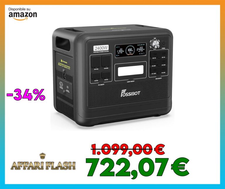 FOSSiBOT F2400 Centrale Elettrica Portatile e Generatore Solare, Batteria di Backup LiFePO4 da 2048 Wh, Uscita CA 2400 W (Picco 4800 W), Presa CA, CC, USB, Adatta per Camper e Viaggi All’aperto.