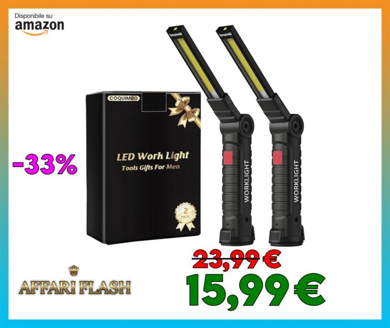 Coquimbo Regalo Uomo Torcia LED, Lampada da Lavoro USB Ricaricabile COB Lampade di Ispezione Pieghevole con Base Magnetica e Gancio per Auto/Campeggio/Home e di Emergenza Uso (2 Pezzi)
