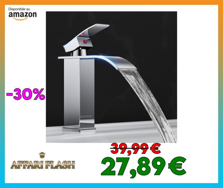 Rubinetto Bagno Lavabo a Cascata,Miscelatore Lavabo Bagno,Miscelatore per bagno in ottone e acciaio inox, cromato (incl. tubo da 60 cm)