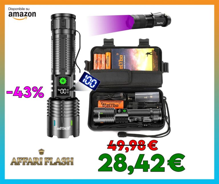 Relybo Torcia LED Potente Professionale, 500000 Lumens Torcia LED Ricaricabile USB, XHM88 Torce Led Alta Potenza Ricaricabili, Torcia Tattica Militare Per Campeggio Trekking Emergenza