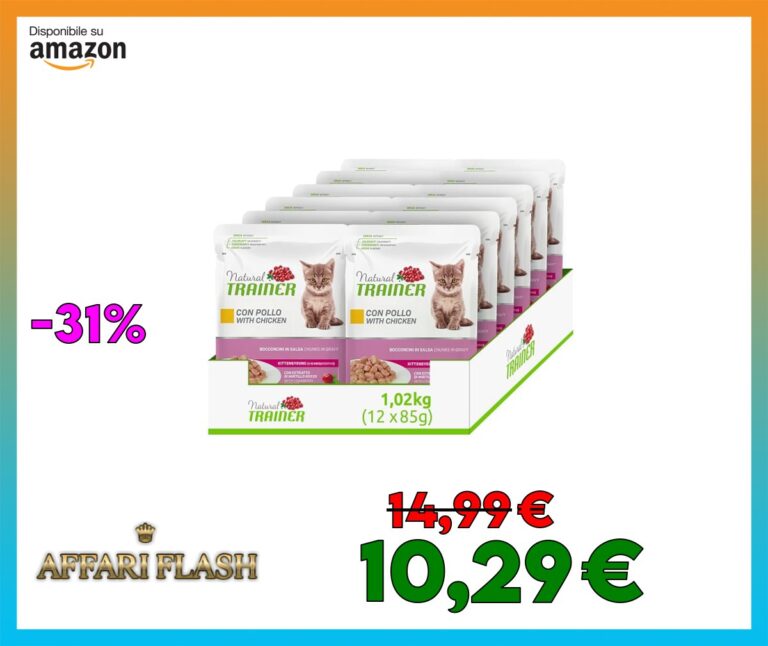 Natural Trainer Kitten & Young Cibo Umido per Gatti con Pollo 12 buste x 85 g