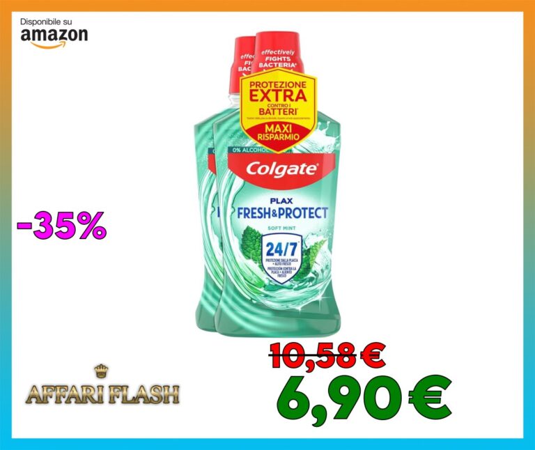 Colgate Collutorio Plax Soft Mint Green 2 Confezioni da 500 ml I Con Ingrediente Antibatterico I Protezione dalla Placca per 24H I Gusto Menta I Rilascia una nuova piacevole sensazione di freschezza