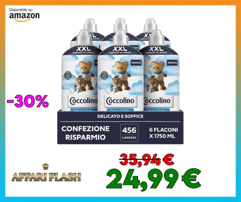 Coccolino Ammorbidente Concentrato Delicato e Soffice, Ammorbidente Lavatrice Ipoallergenico e Dermatologicamente Testato, Formato XXL Fino a 456 Lavaggi, 6 Pezzi da 1750 ml