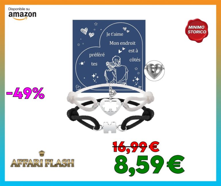 YELUWA Bracciale Di Coppia, Con Ciondoli a Forma Di Cuore Bracciale, Regali Di Coppia per Fidanzato, Fidanzata, Anniversario San Valentino Compleanno Regalo Di Natale per Donna Uomo FR